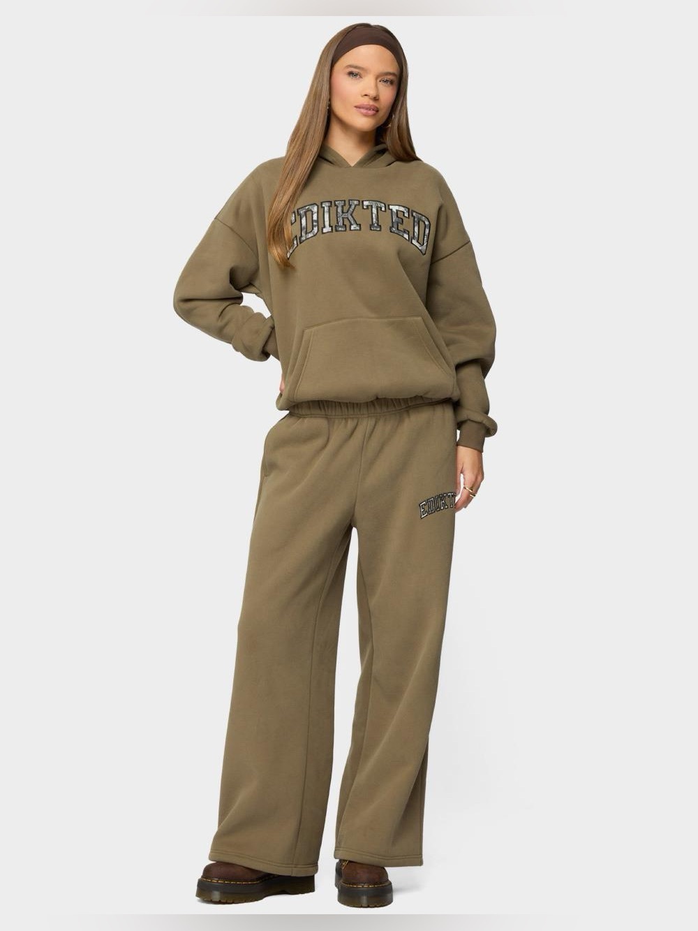 Edikted Olive Green Hoodie and Sweatpants Set